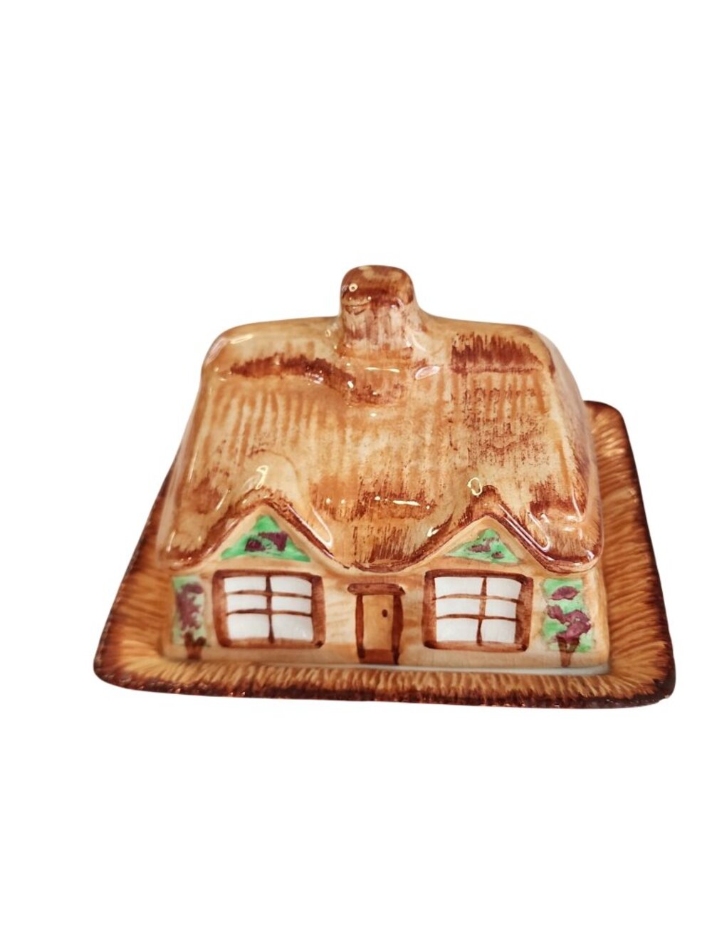 Vintage Price Bros Majolica Cottage ware House Butter Dish 1940's